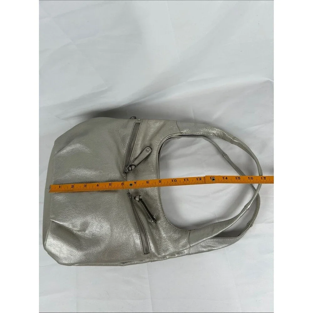 Tignanello Leather Metallic Silver Hobo Bag with Matching Wallet And Keyring